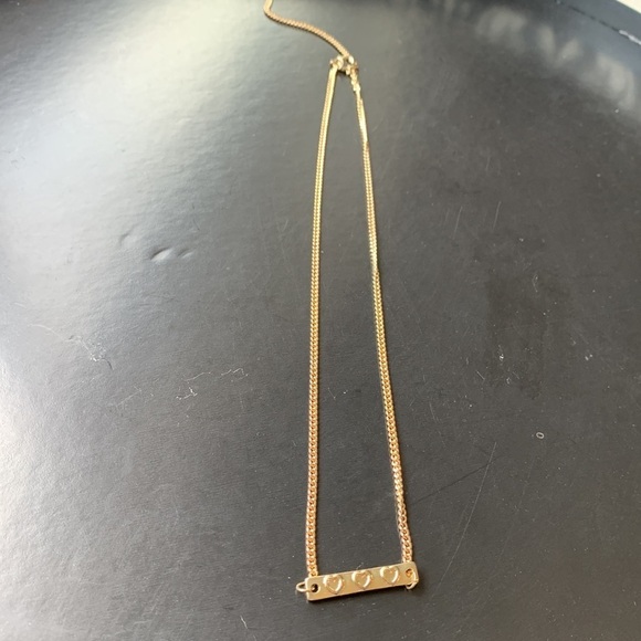 Gold Tone Three Heart Bar Necklace - Picture 2 of 7